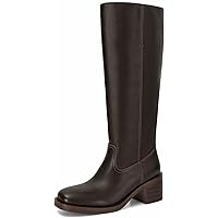 Amazon.com | Brown Knee High Boots Women Chunky Heel Round